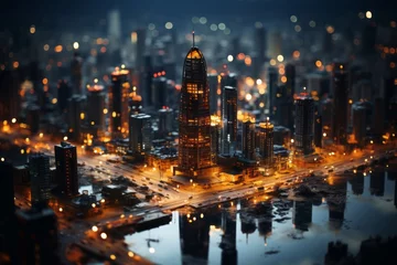 Photo sur Aluminium Blue nuit 都市風景のミニチュア,Generative AI AI画像