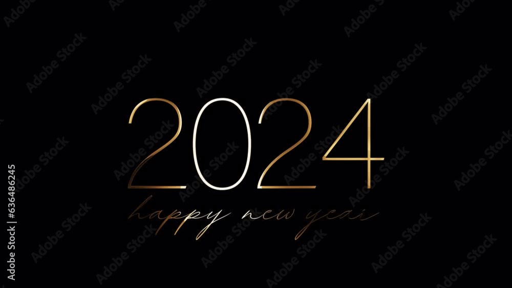 Poster happy new year 2024 golden text with light motion effect animation abstract backgrund. isolated with