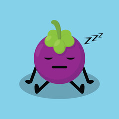 vector illustration of a mangosteen fruit character with a unique pose.