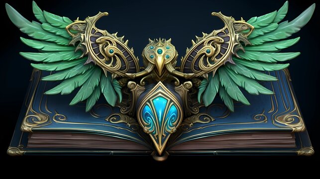 Image open antique book with glitter overlay.Magic vintage fantasy book. magic mirror of predictions and fortune-telling. Artwork Background. Generative AI.
