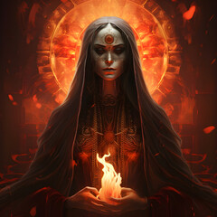 Witch with flame in hands