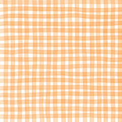 Orange Gingham Check Hand Drawn Background