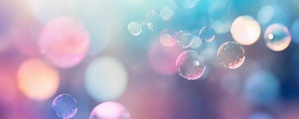 Soap bubbles as an abstract pink backdrop. Wallpaper, cover, greeting card, background. Wide banner with copy space for text. AI generated digital design. 