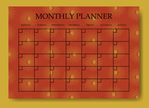 Monthly planner minimalist page design. Categories of notes.