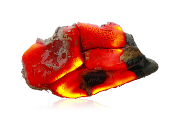 Piece of smoldering coal isolated on white