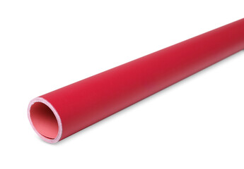 Roll of red wrapping paper on white background