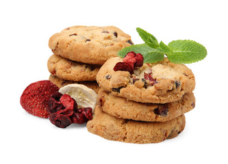 Cookies with freeze dried fruits and mint isolated on white