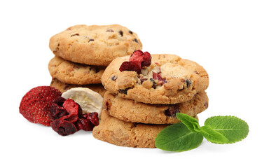 Cookies with freeze dried fruits and mint isolated on white
