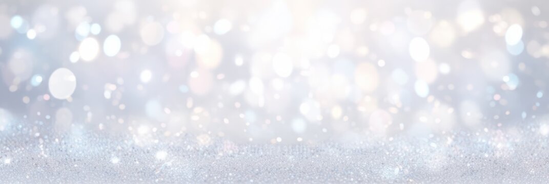 White glitter with shiny sparkles background. Defocused abstract Wedding/Valentine's day/New Year seasonal decoration. Sparkling lights on background. AI image, digital design.	
