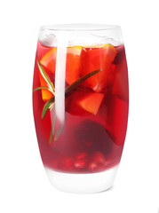 Glass of delicious sangria isolated on white