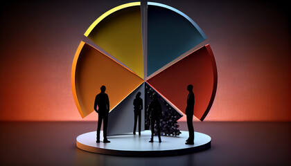 3d rendering people in front of symbol of pie chart on background, Ai generated image