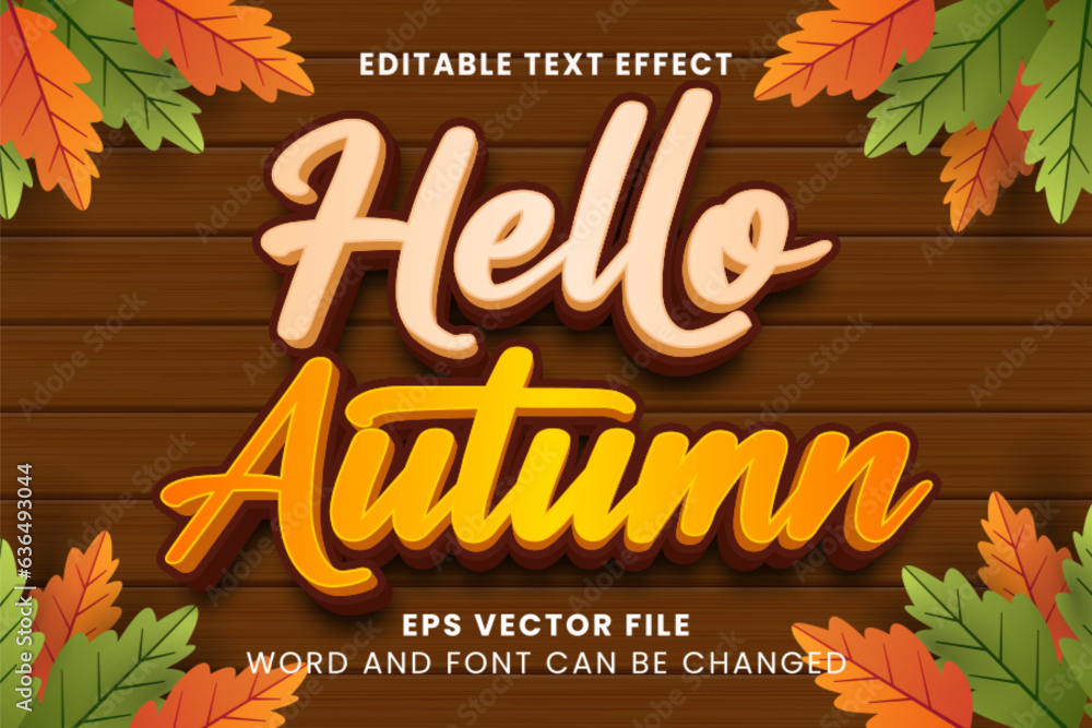 Poster hello autumn 3d editable vector text effect