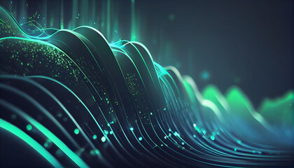 abstract futuristic background with green blue glowing neon moving high speed wave lines and bokeh lights. Data transfer concept Fantastic wallpaper, Ai generated image
