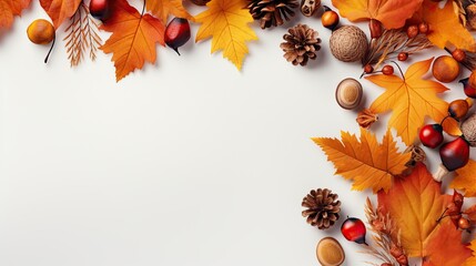 Autumn themed background with acorns and fall leave