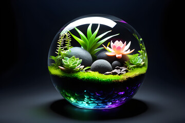 
"Discover a mesmerizing fusion of nature and technology with our AI-generated terrarium art. Immerse yourself in a world where virtual ecosystems come to life, blending intricate plant compositions 