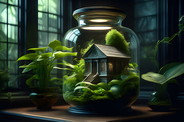a-terrarium-in-glass--with--plants-in-it-dark-background--beautiful-add- temple in terrarium )