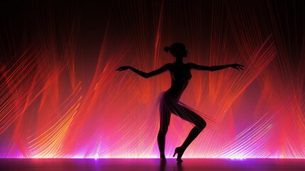 A silhouette of dancers against neon lights. Generative AI. 