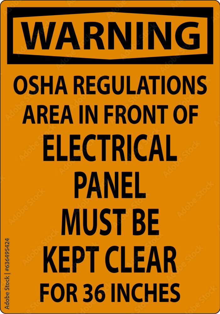 Wall mural Warning Sign Osha Regulations - Area In Front Of Electrical Panel Must Be Kept Clear For 36 Inches