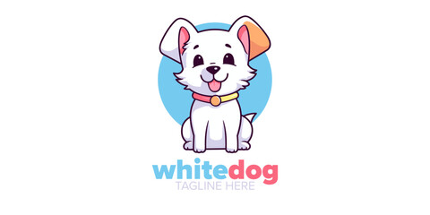 Cute White Dog Sitting Logo Mascot: Versatile Illustration for Pet Shop, Veterinary, and Design Applications