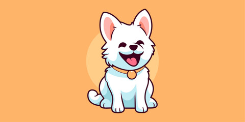 Cute White Dog Sitting Logo Mascot: Illustration Vector Ideal for Pet Shop, Veterinary, and Design Projects