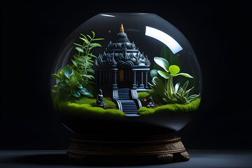 ai generated terrarium with temple, and church