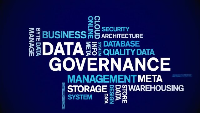 4k Data Governance Animated Tag Word Cloud;Text Design big data Animation typography seamless loop.