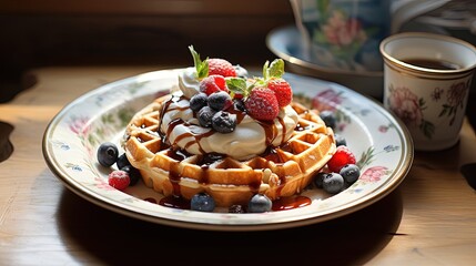 Waffle With Mapple And Fruits