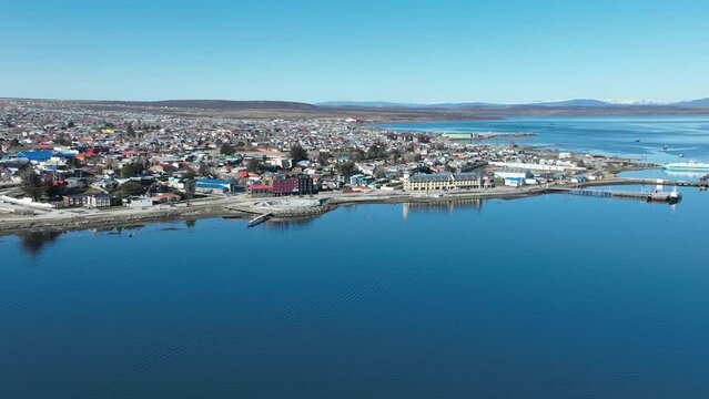 Patagonia City Of Puerto Natales In Ultima Esperanza Chile. Nature Landscape. Travel Background. Ultima Esperanza Chile. Downtown Cityscape. Patagonia City At Puerto Natales In Ultima Esperanza Chile.