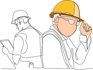 construction manager and engineer working on building site. Vector illustration