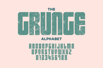 Vintage grunge alphabet design. Modern stylized font and number