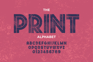 Vintage grunge alphabet design. Modern stylized font and number