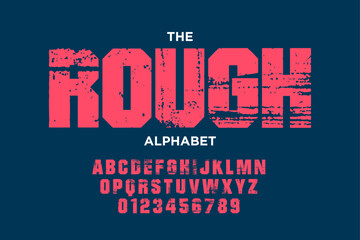 Vintage grunge alphabet design. Modern stylized font and number