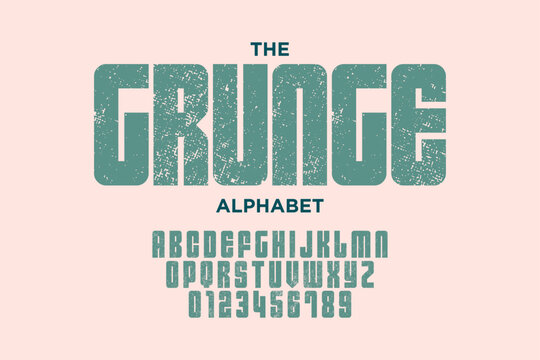 Vintage grunge alphabet design. Modern stylized font and number
