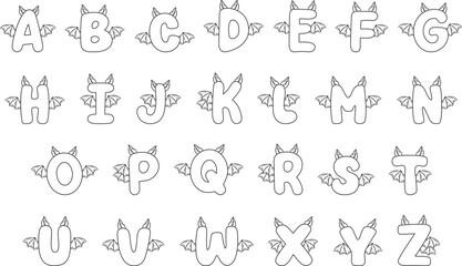 Halloween English Alphabet all letters cute bat theme sketch for coloring