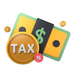 financial tax of 3d illustration isolated on white background. dollars, gratuity, tax. Tax 3D Concept. 3d illustration