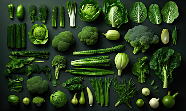 Green vegetables on a dark background