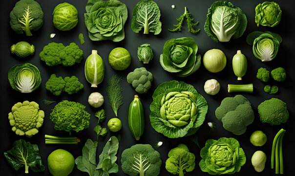 Green vegetables on a dark background