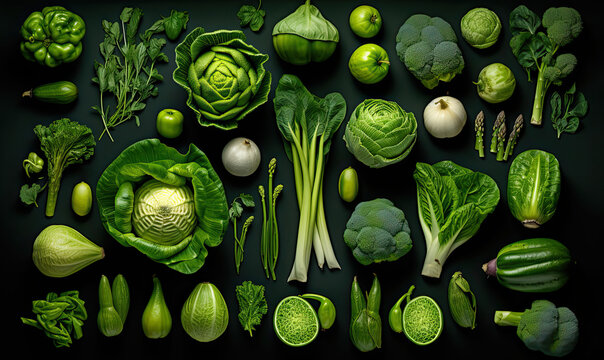 Green vegetables on a dark background