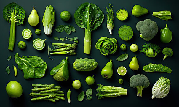 Green vegetables on a dark background