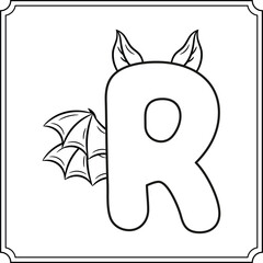 Halloween English Alphabet letter R cute bat theme sketch for coloring
