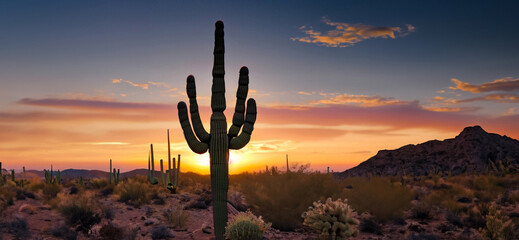 Saguaro Cactus in a sunset