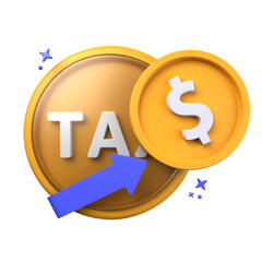 tax refund of 3d illustration isolated on white background. dollar coin. Tax 3D Concept. 3d illustration