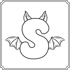Halloween English Alphabet letter S cute bat theme sketch for coloring