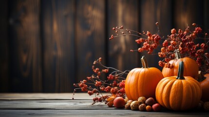 pumpkins in the autumn as a background. - obrazy, fototapety, plakaty