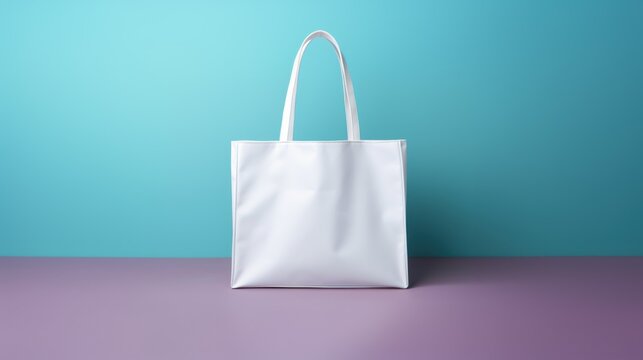 Empty white blank hand bag on colorful background
