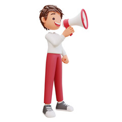 3d render cute student with megaphone