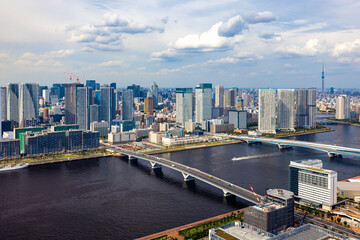 Fototapeta na wymiar Aerial view of Odaiba Harbor in Minato City, Tokyo, Japan