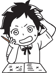 勉強に躓く夏の女子学生単色