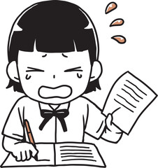 必死に勉強する女子学生単色