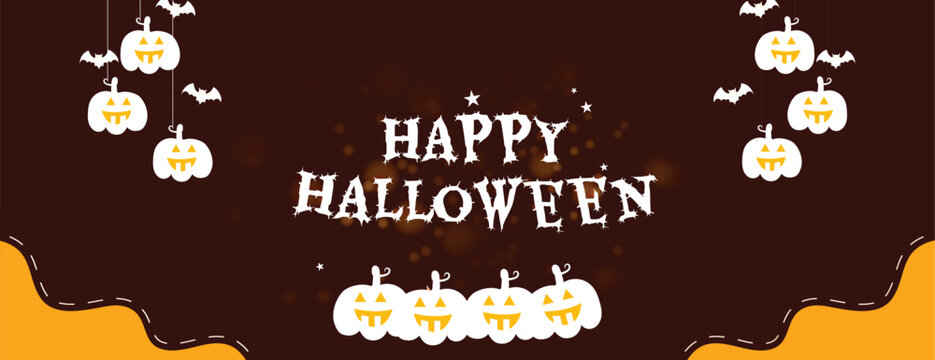 Vector happy Halloween party greeting or wishing card with pumpkins and bat design post or banner vector file